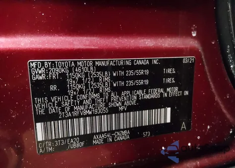 2021 Toyota Rav4 Xle Premium из США, поврежденный, VIN 2T3A1RFV8MW193055